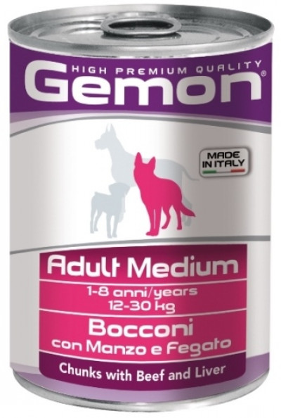 -Gemon Dog Medium консервы для собак средних пород кусочки говядины с печенью 415г