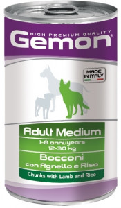-Gemon Dog Medium консервы для собак средних пород кусочки ягненка с рисом 1250г