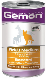-Gemon Dog Medium консервы для собак средних пород кусочки курицы с индейкой 1250г